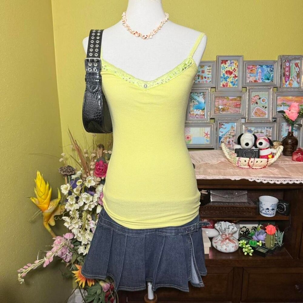 Free People Vintage Yellow Beaded Tank Top Size Small Boho